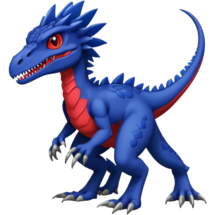  Cool Edgy deep blue Digimon-Fakemon-Velociraptor-Dragon with red belly full body emoji