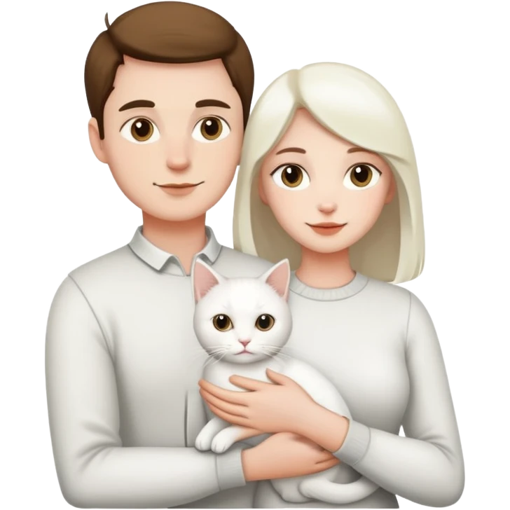 A man and a woman holding a white cat emoji