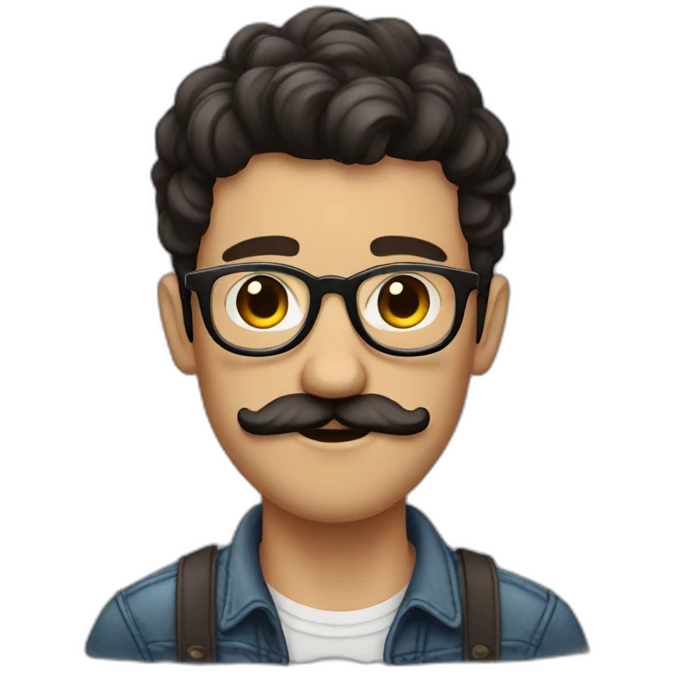 hipster guy with glasses and swirly mustache dark hair emoji