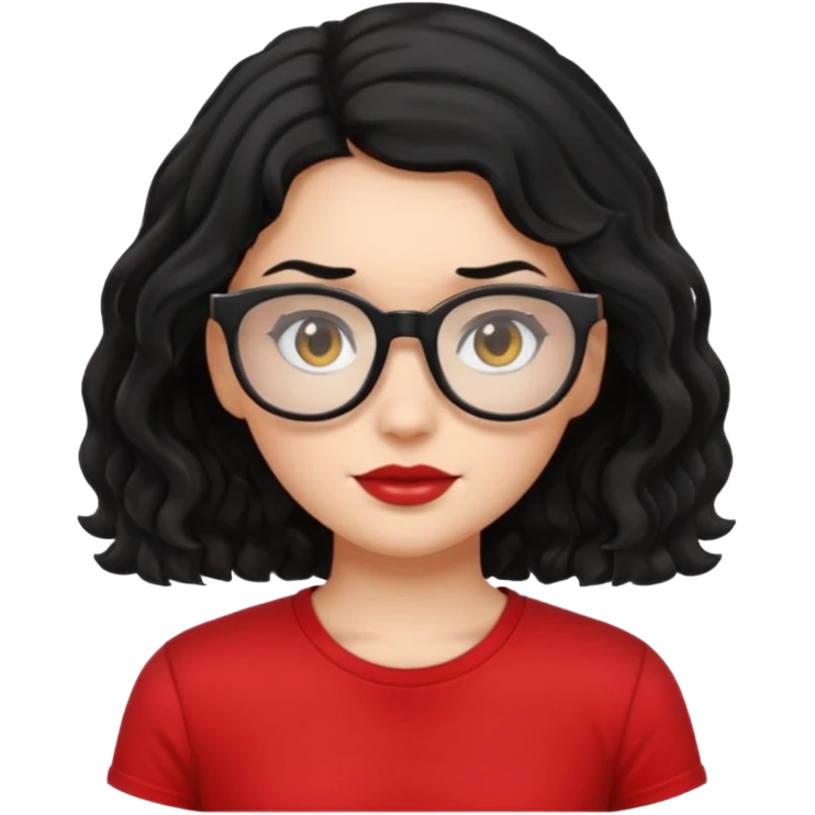 niña con pelo ondulado color negro con una polera roja y lentes negros  emoji
