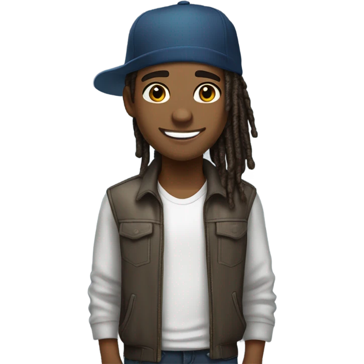 A young African-American male with short, thick dreadlocks and a friendly, confident smile. Add a stylish cap tilted slightly to the side, complementing his vibrant and approachable energy. emoji
