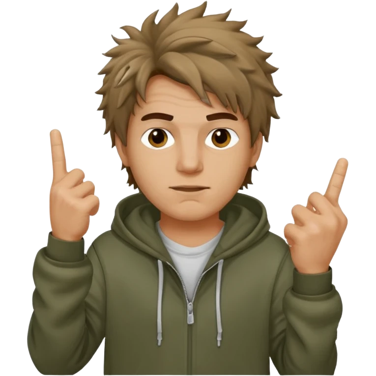 Moreno greñudo con capucha cuba la cara para el dedo del medio hombre emoji
