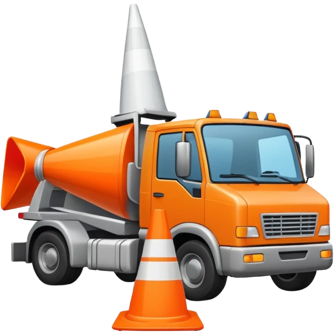 a truck crushing a white traffic cone, emoji style emoji
