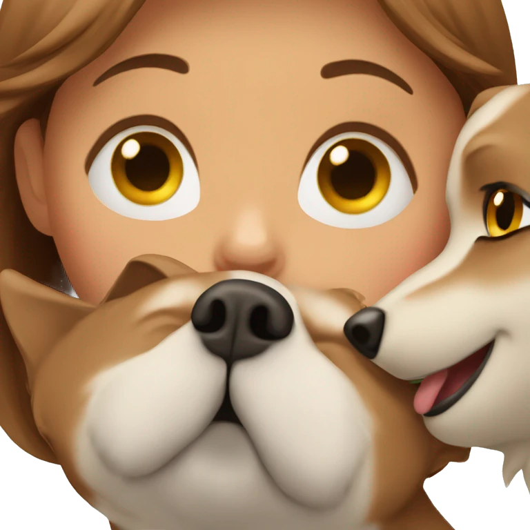 Girl with brown hairs hugs spitz nain emoji