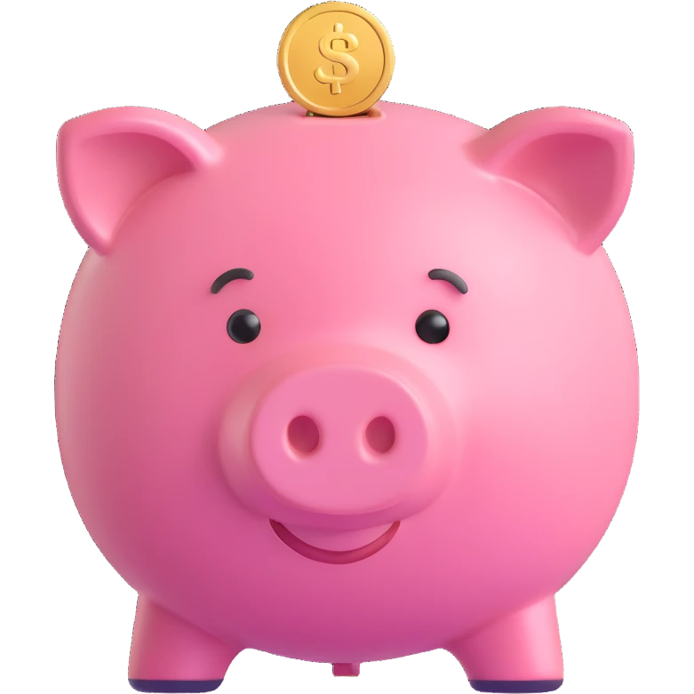 pink piggy bank with a coin, 3d cartoon, soft look emoji