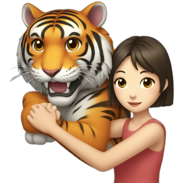 Tiger in arm of Japanese  girl  emoji