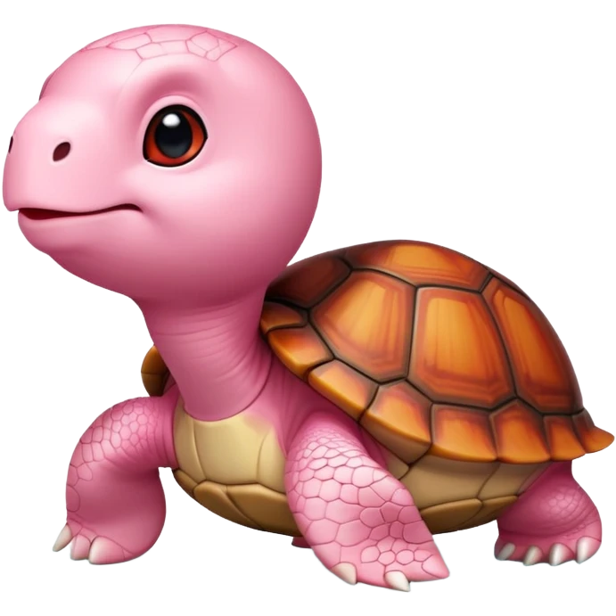 light pink turtle with a perfectly round head (not oval) in chibi style, red shell, cute, adorable, looks like a stuffed animal with no details in skin emoji