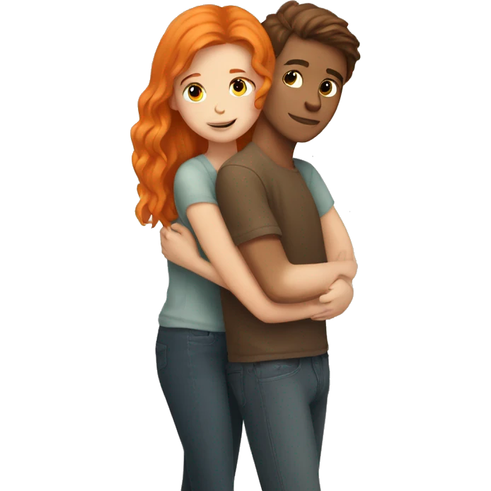 white boy with brown hair hugs a orange hair girl emoji