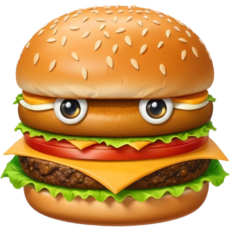 Create an image of a burger face with eyes and mouth pooping up in blue background emoji