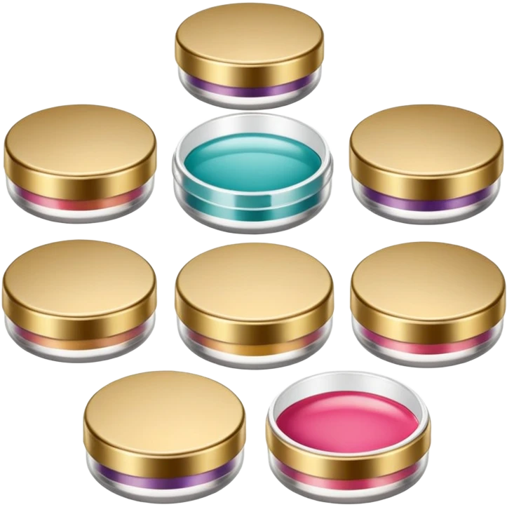 PVarios rodutos de beleza com tampa dos potes dourados e fundo transparente pra usar como figurinha emoji