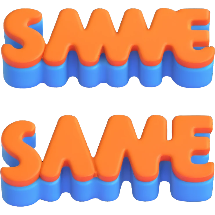 word 'same' with 3D effect, vibrant colors emoji
