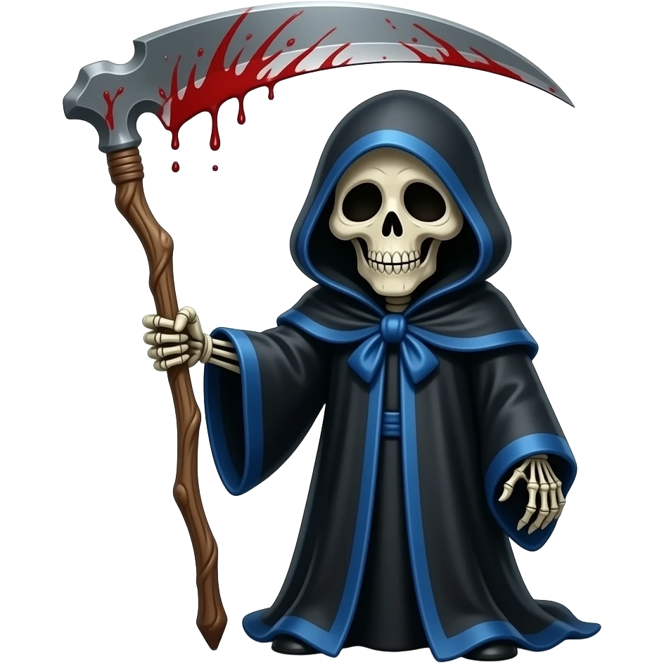 Grim reaper in blue and black Robe with bloody scythe emoji