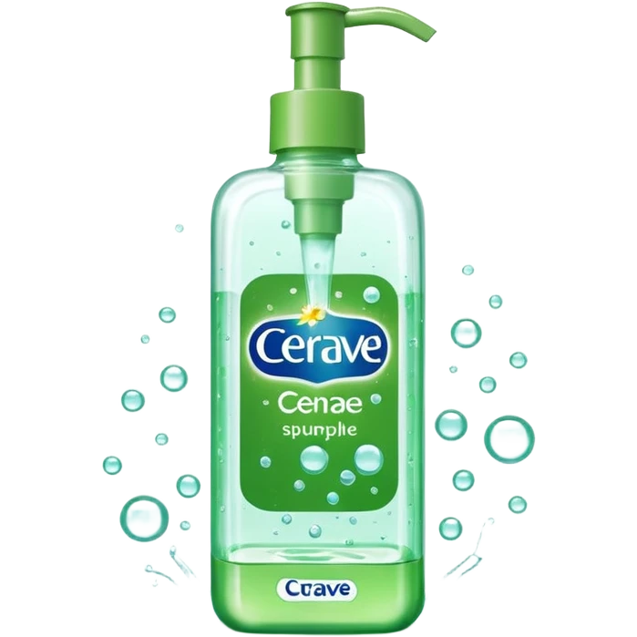 `CeraVe-shaped white rectangular pump bottle with soft green label CeraVe” stripe. Surrounded by floating water bubbles, glowing light particles, and a gentle green mist. Feels like a calm hydration spell in a bottle. Clean, glossy, emoji-style.`magical
 emoji