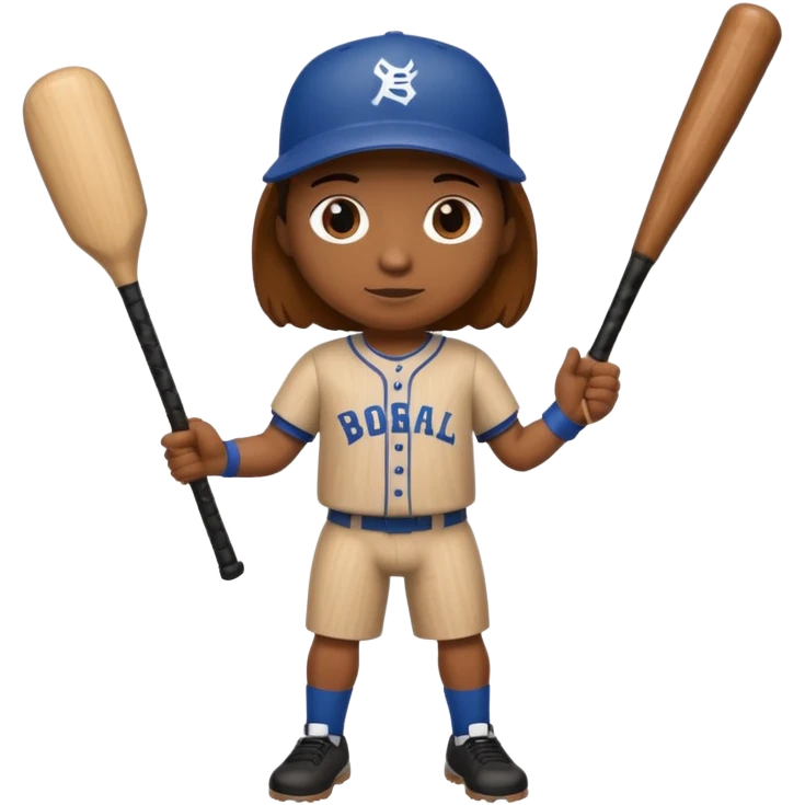 A 🪵 with a face has arms and legs holding a baseball bat  emoji