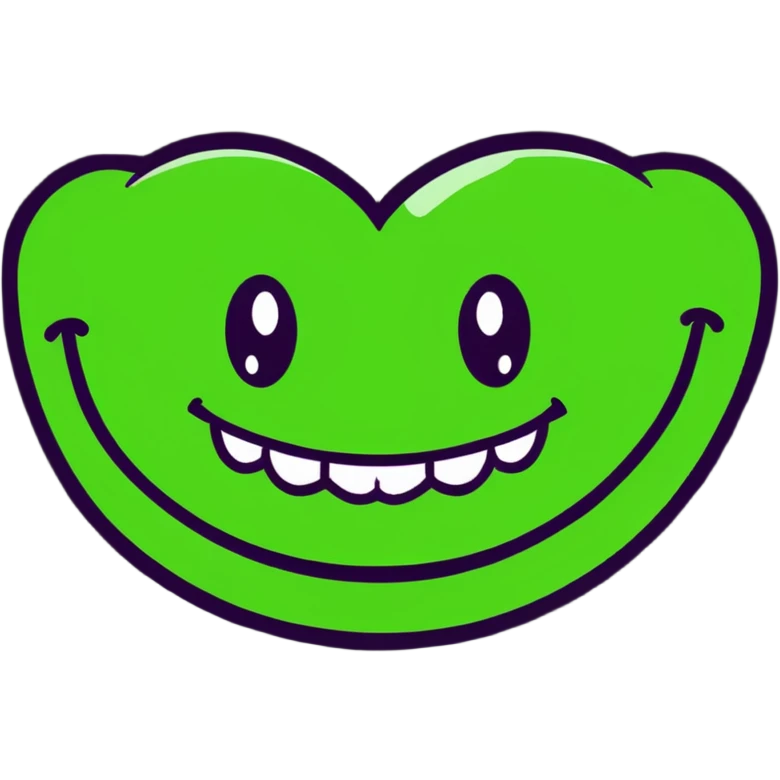 close-up of smile with bright green braces on teeth emoji