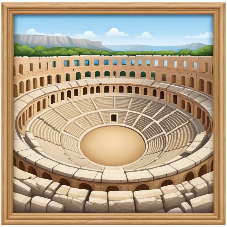Cinematic Realistic Pula Arena Landmark Emoji, showcasing the ancient Roman amphitheater rendered with detailed weathered stone textures and dramatic lighting. emoji
