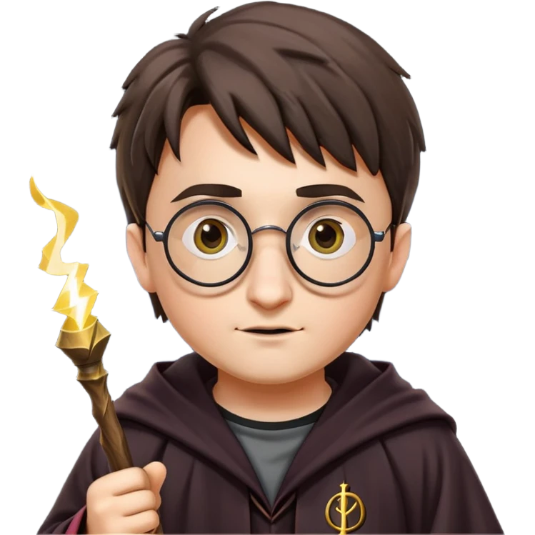 Harry Potter with round glasses, lightning scar, and wizard robes emoji