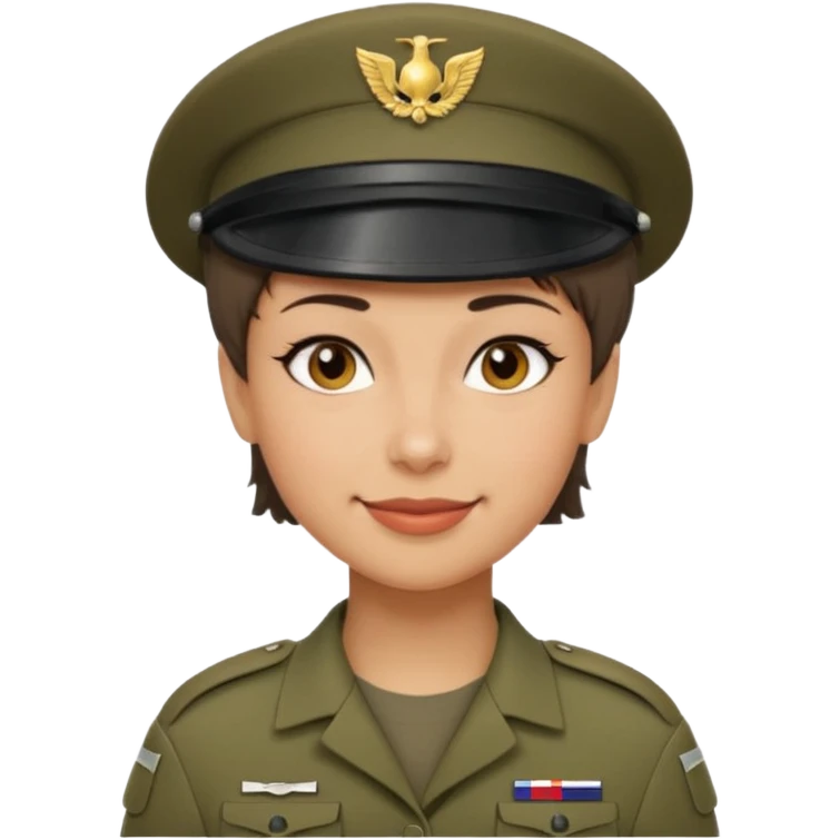 Apple-style emoji: female soldier, bust, no cap/helmet, friendly smile emoji