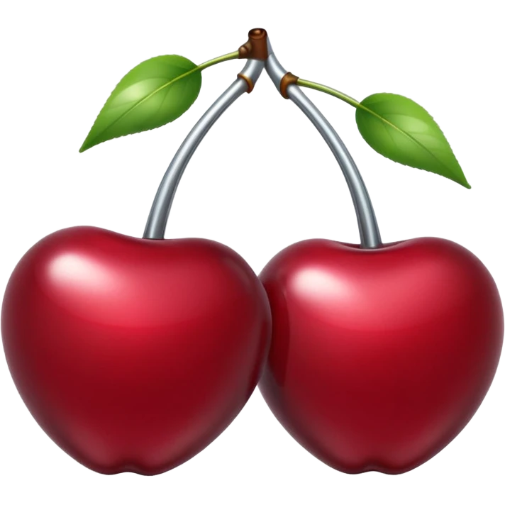 A pair of cherries emoji made of liquid silver chrome, smooth rounded shapes, glossy metallic surface, subtle sensual vibe, luxury sexy aesthetic, iOS emoji style, centered, clean white background emoji