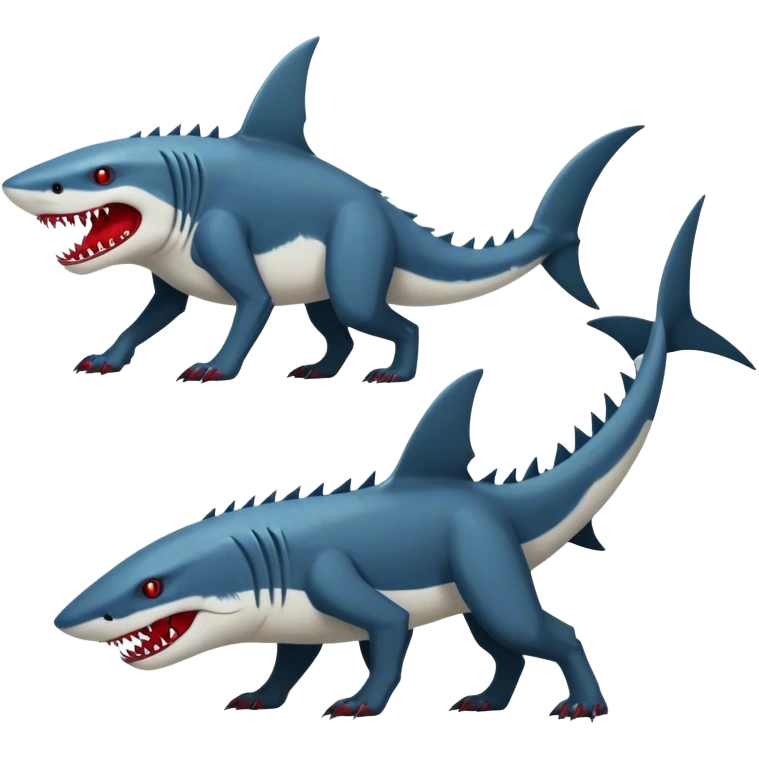 Realistic dark edgy canine-vernid-sergal-fursona-hybrid-animal creature with a shark-tail and red scars, full body, with cool sharp markings  emoji