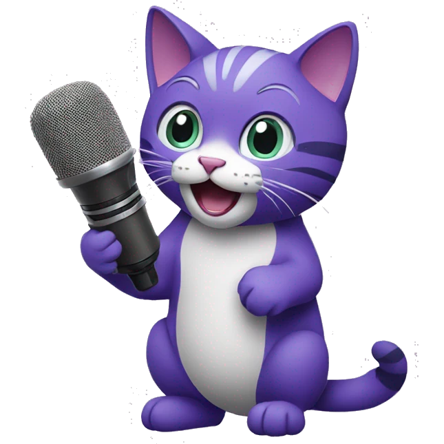 purple Cat singing, holding microphone emoji
