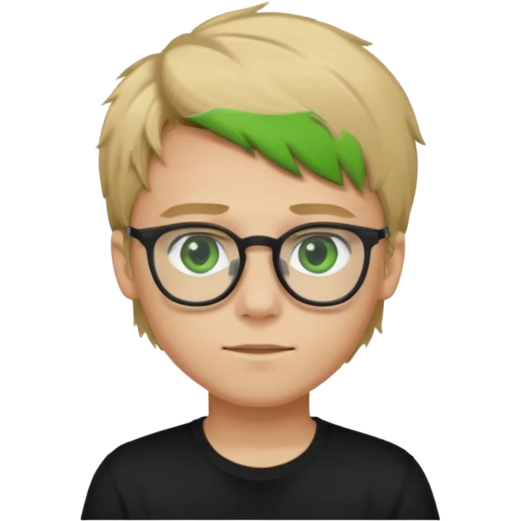 Generate me a profile picture like with a teenage boy who has dirty blond hair, green eyes, glasses and a black t-shirt emoji