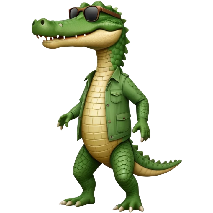 friendly anthropomorphised crocodile in casual clothing, wearing dark sunglasses, walking upright, standard pose emoji