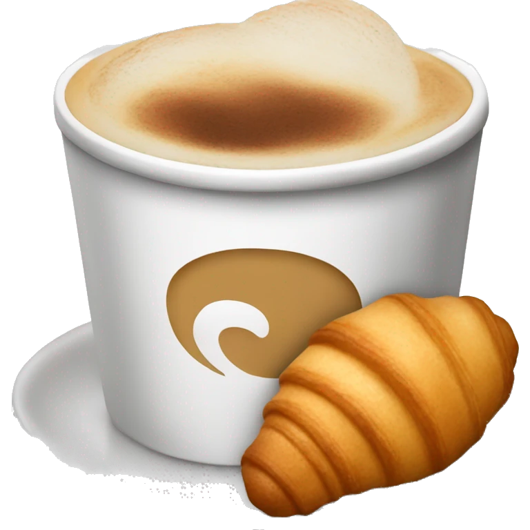 Disposable cup with cappuccino and croissant emoji