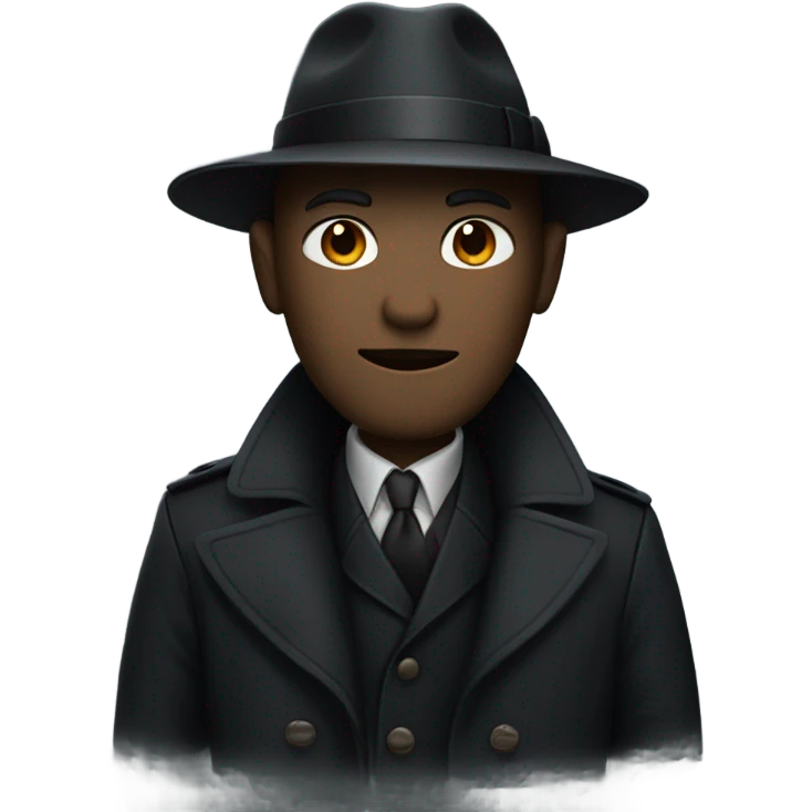 A shady figure with a dark trench coat and fedora emoji