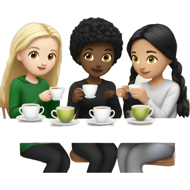 Blonde, white girl and Asian black haired girl drinking tea at Christmas time emoji