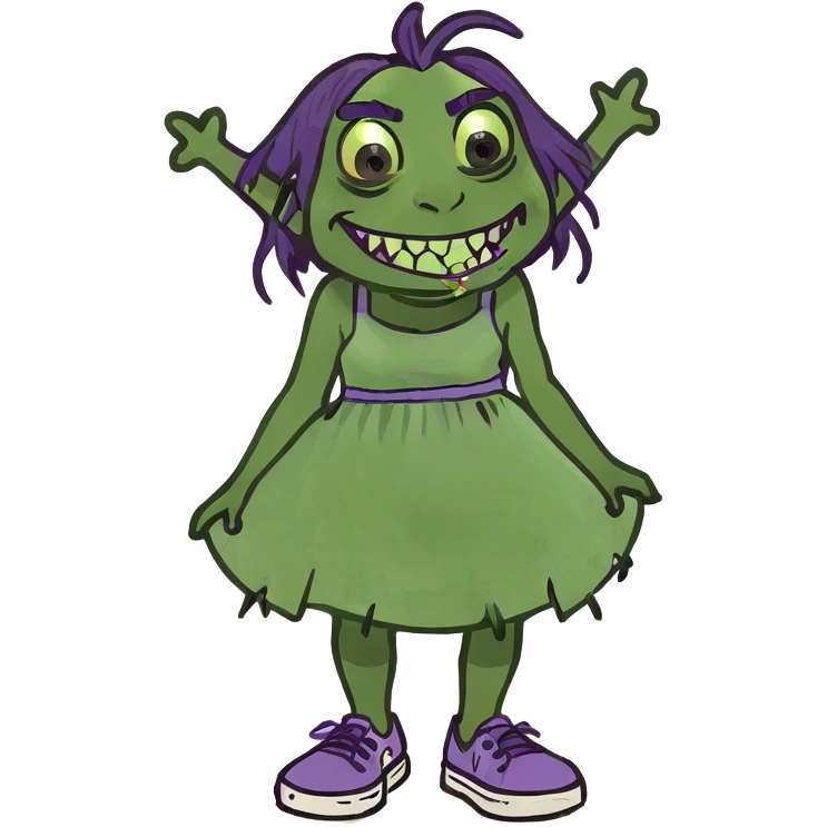 Ugly ogre girl with purple teeth emoji