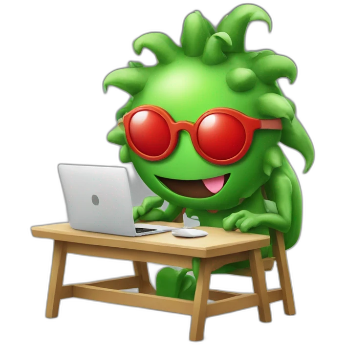 red and green creative monster working in vacation emoji