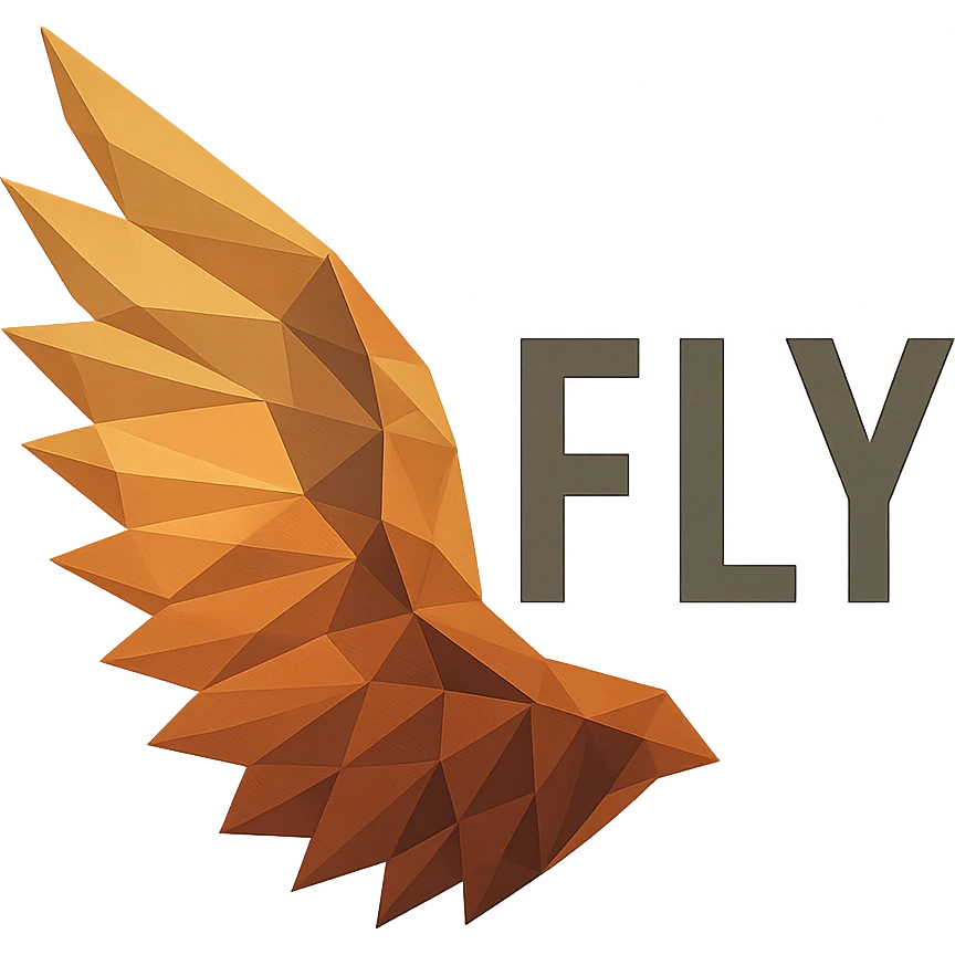polygonal, geometric wing with FLY text overlay emoji