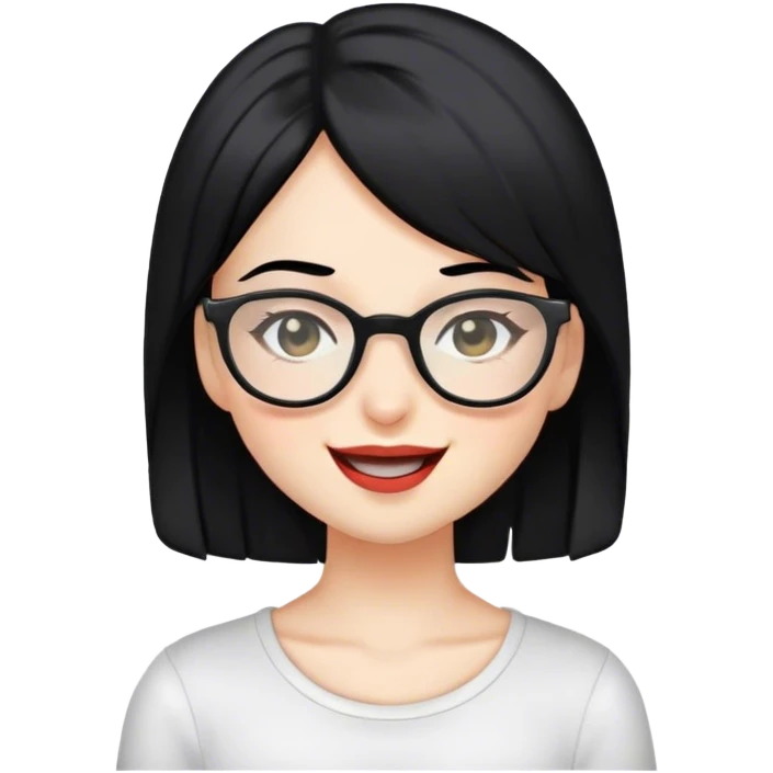 A girl with black hair winking with glasses on emoji