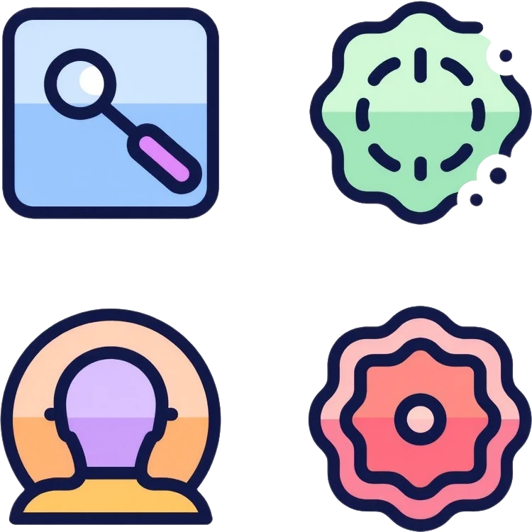Colorful website navigation icons with vibrant gradients: home icon in blue, search icon in purple, menu icon in green, profile icon in orange, and settings icon in red emoji