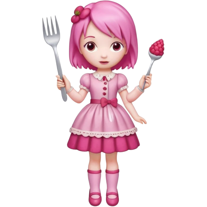 Isolated detaile illustration incredibly raspberry torte doll figurine full body with pink hair and a raspberry barrette emoji