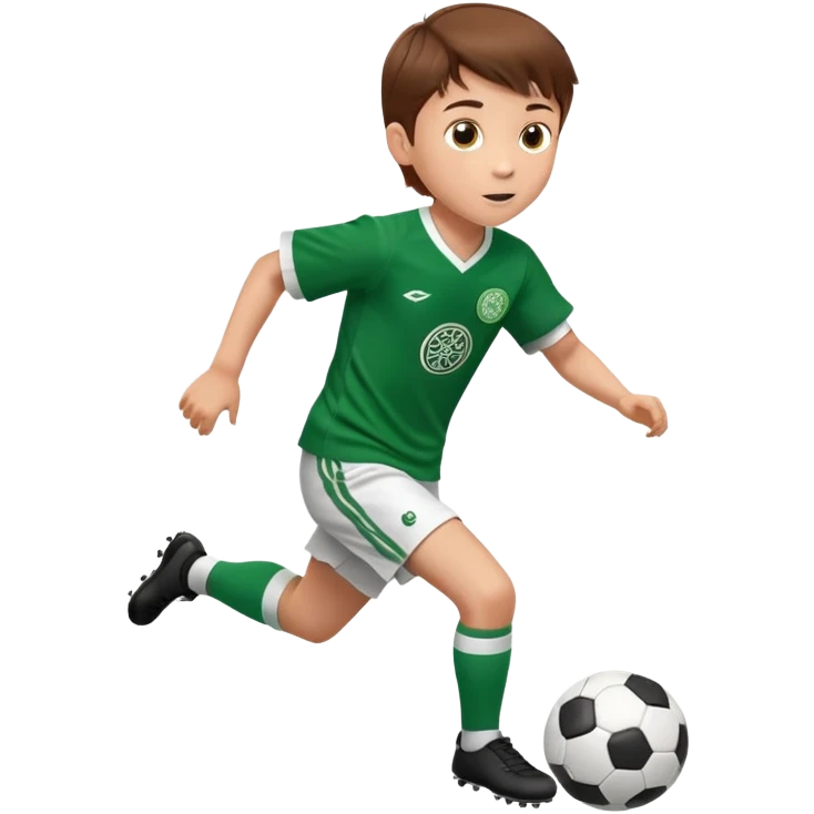 Brown hair 6 years old boy footballer RUNNING playing soccer wearing celtic uniform ( jersey) # 17 in the jersey !  emoji