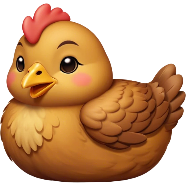 Meme-Worthy Cute Sleeping Brown Chicken Portrait Emoji, Head resting peacefully with a contented smile, showcasing a delightfully compact build and a luxuriously soft brown plumage, eyes shut in a serene, restful nap, Simplified yet hilariously adorable features, highly detailed, glowing with a soft, drowsy light, high shine, relaxed and utterly lovable, stylized with an air of playful laziness, bright and heartwarming, soft glowing outline, capturing the essence of a comically sleepy chicken, so meme-worthy it feels like it could instantly become the next viral sensation of adorable slumber! emoji