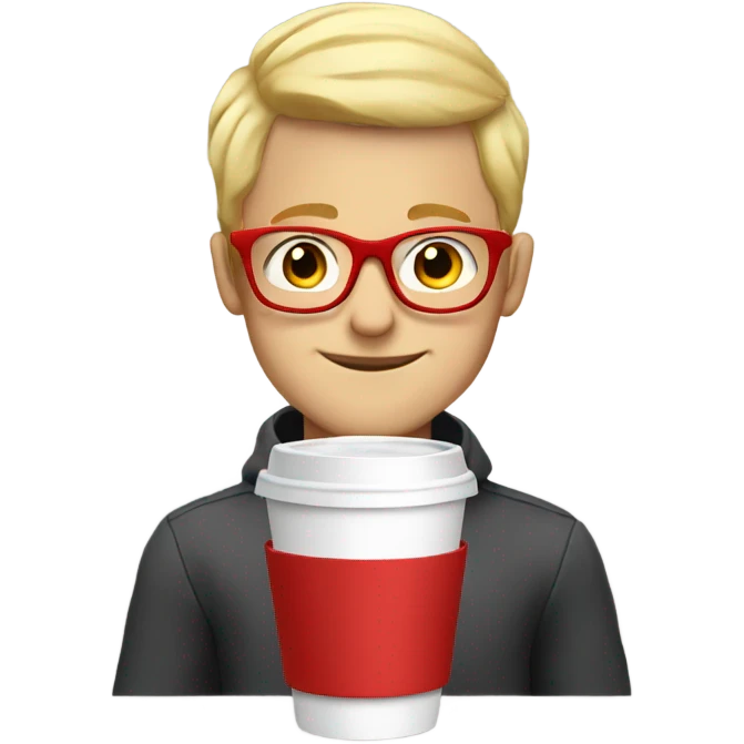 blonde boy with red glasses holding a cup of coffee emoji