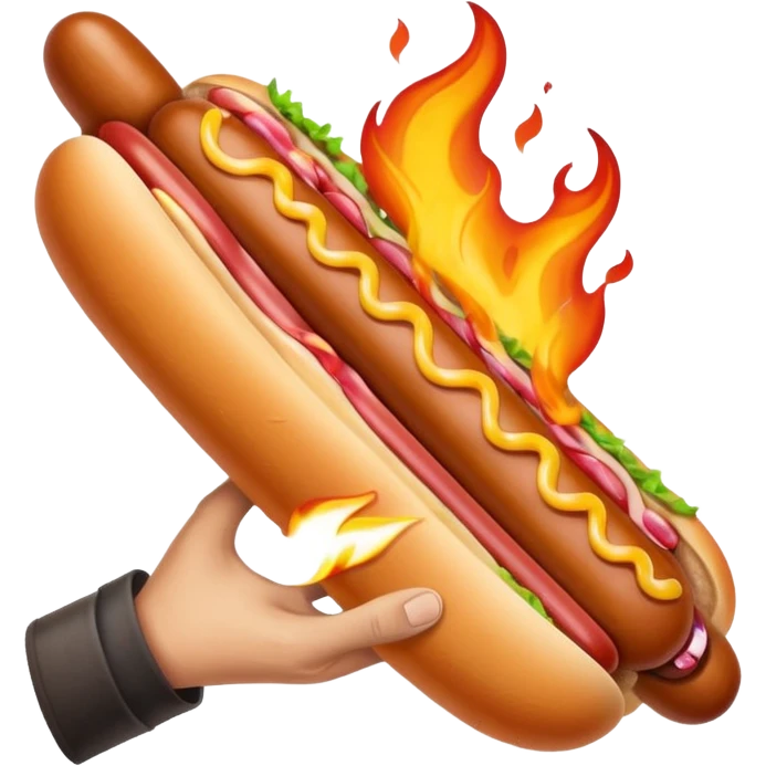 Hand Holding a Flaming Hotdog emoji
