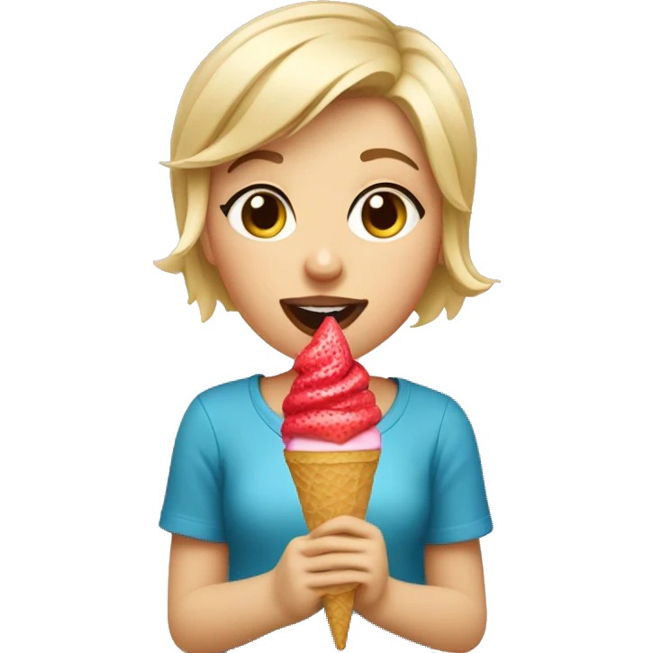 Blonde short hair girl eating strawberry ice cream  emoji