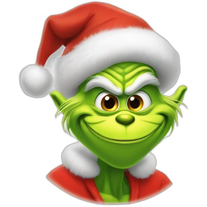 Grinch smiling with santa clause hat emoji