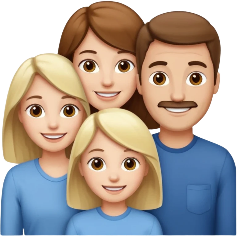 happy pale white family with one brown hair dad, one brown hair mom, one blonde girl, and one brown hair girl emoji