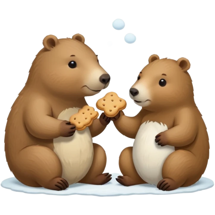 small capybara and a snow bear eating biscuits with each other emoji