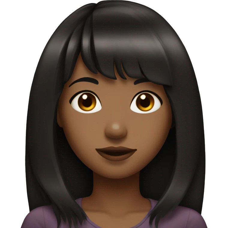 brown Girl with long black hair and bangs emoji