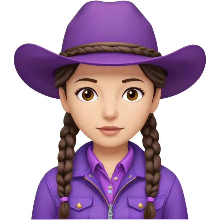 Brunette cowgirl with braids and soft purple hat and jacket emoji