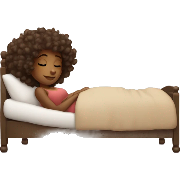 Brown girl with curls relaxing in bed emoji