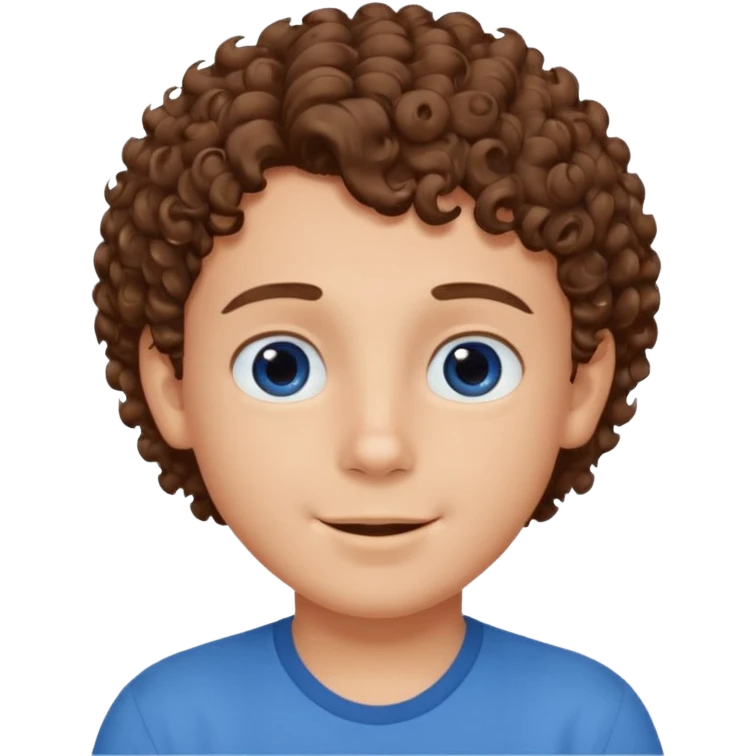 cute boy happy with heart eyes curly short brown hair blue shirt emoji