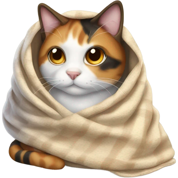 Calico cat wrapped in a blanket emoji