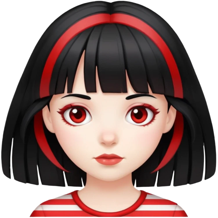 Pale girl, black hair with red striped hair and bangs emoji